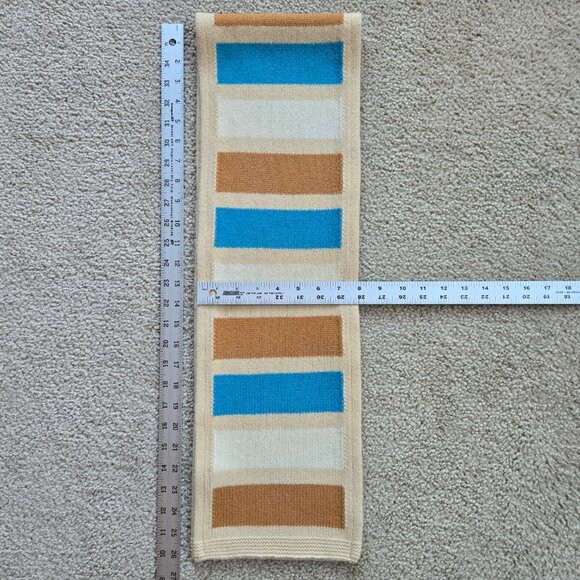 NWOT GAP 100% Lambswool Striped Scarf Tan Blue White - Picture 5 of 8